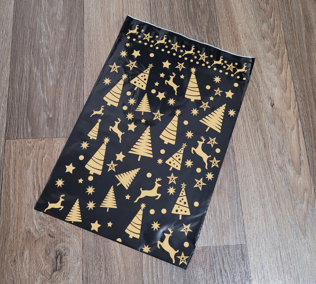 Bolsas de envío 10x13 Navidad Gold/Black