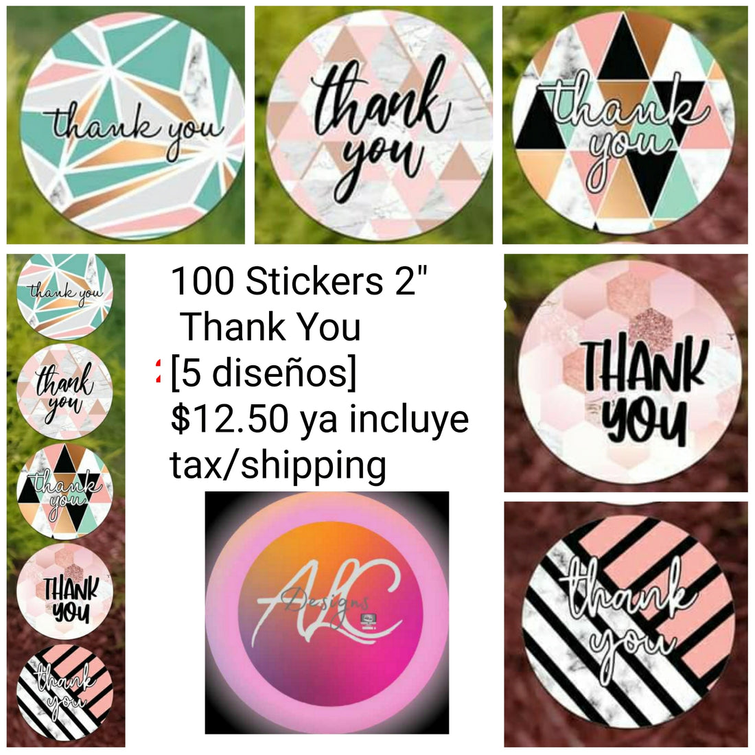 100 Sticker Prediseñado Circular Thank You Marmoleados
