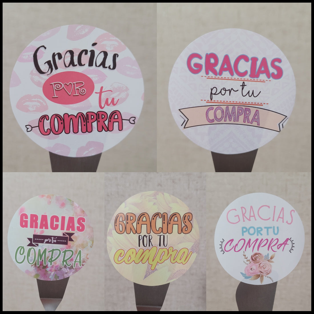 100 Stickers Prediseñado Circular Gracias por su compra Español