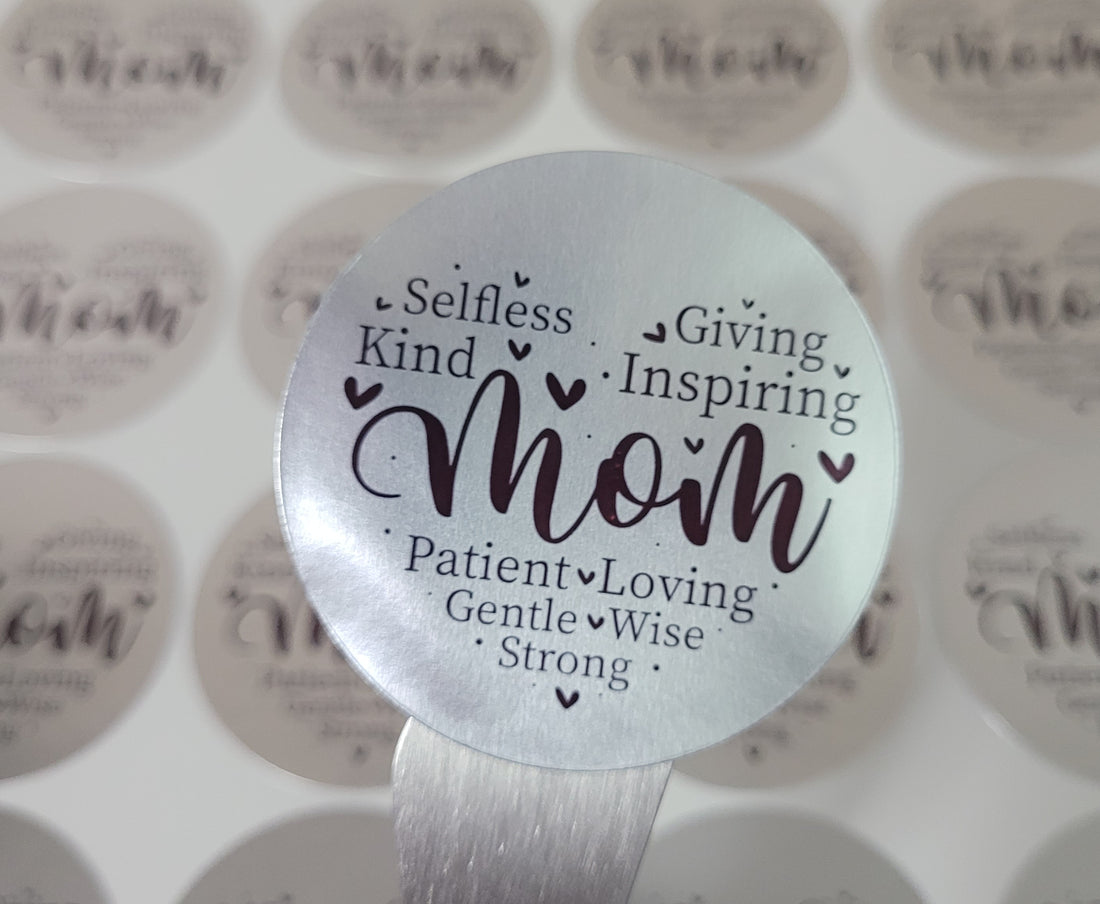 Stickers 2&quot; Silver Foil MOM